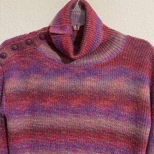 NWOT MICHAEL STARS Relaxed-Fit Ombre Space-Dye Turtleneck Sweater w Buttons XS
